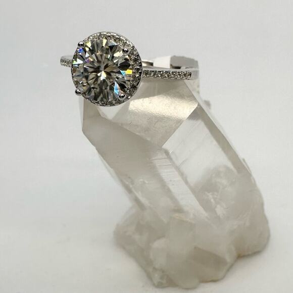 Moissanite Diamond Engagement Ring Brilliant Round Cut Halo S925 2 Ct Size 9 - Picture 2 of 12